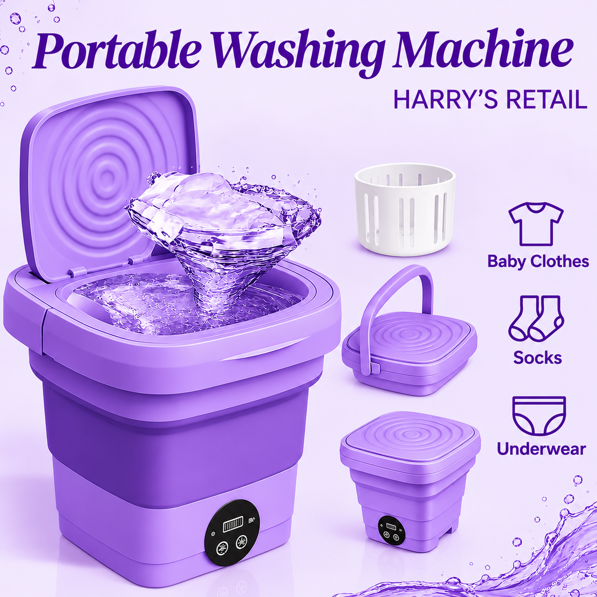Portable Folding Mini Washing Machine with Sterilization and Drying 3 Washing Modes