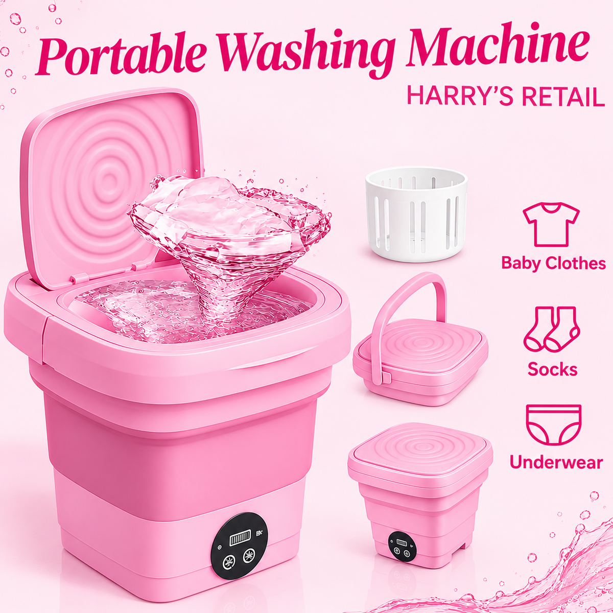 Portable Folding Mini Washing Machine with Sterilization and Drying 3 Washing Modes