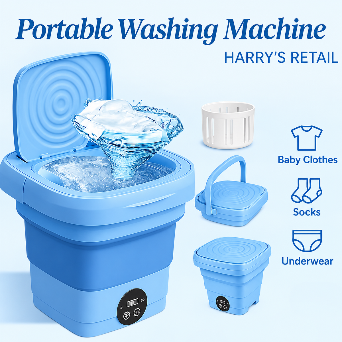 Portable Folding Mini Washing Machine with Sterilization and Drying 3 Washing Modes