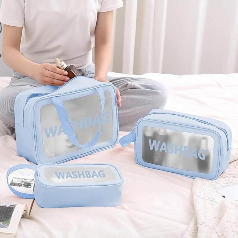 3PCS Original PVC Clear Wash Bag Set | Waterproof Travel Toiletry & Makeup Organizer (S, M, L)