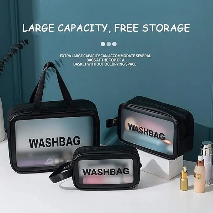 3PCS Original PVC Clear Wash Bag Set | Waterproof Travel Toiletry & Makeup Organizer (S, M, L)