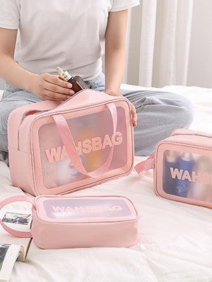 3PCS Original PVC Clear Wash Bag Set | Waterproof Travel Toiletry & Makeup Organizer (S, M, L)