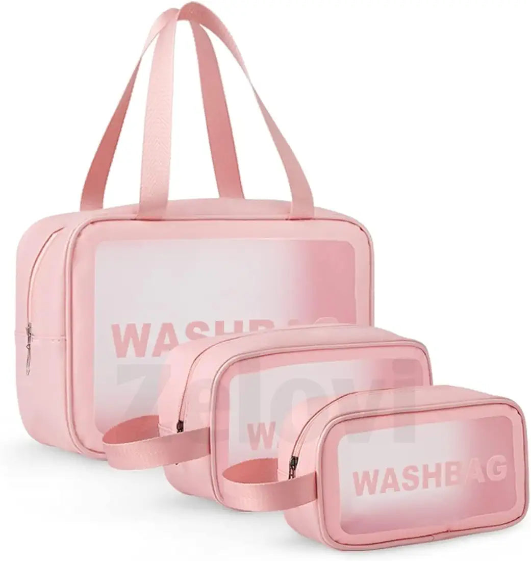 3PCS Original PVC Clear Wash Bag Set | Waterproof Travel Toiletry & Makeup Organizer (S, M, L)