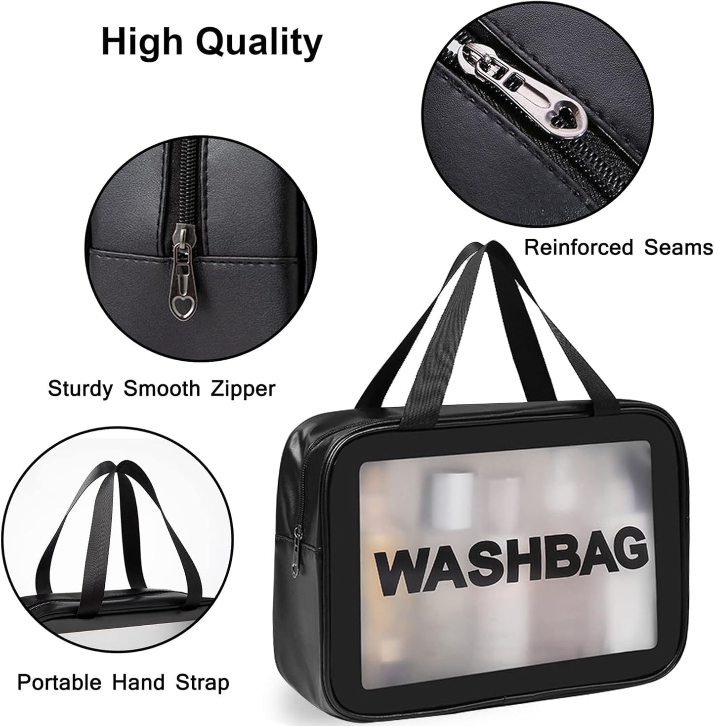 3PCS Original PVC Clear Wash Bag Set | Waterproof Travel Toiletry & Makeup Organizer (S, M, L)