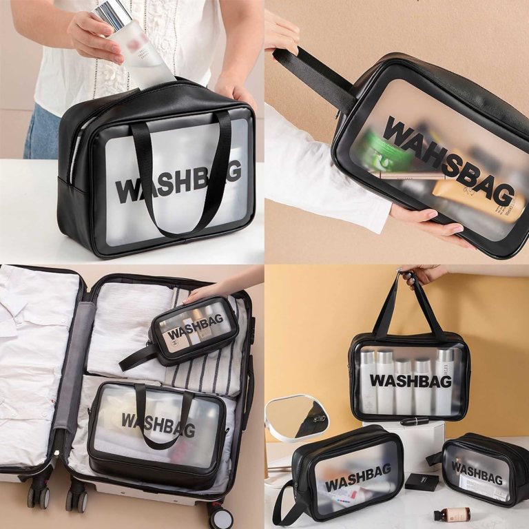 3PCS Original PVC Clear Wash Bag Set | Waterproof Travel Toiletry & Makeup Organizer (S, M, L)