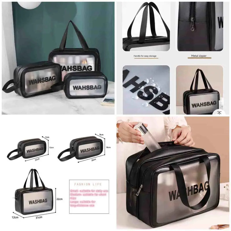 3PCS Original PVC Clear Wash Bag Set | Waterproof Travel Toiletry & Makeup Organizer (S, M, L)