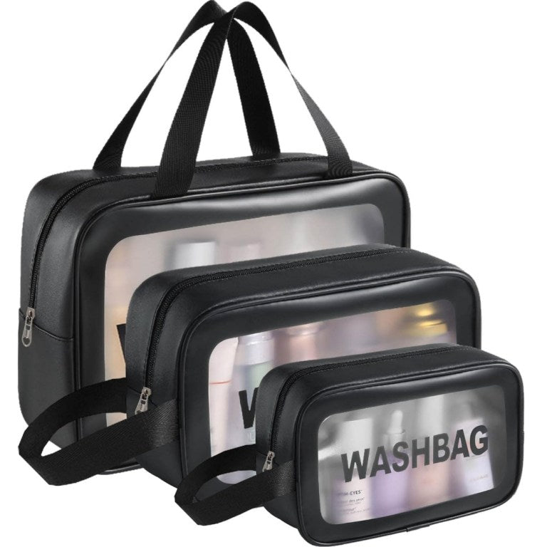 3PCS Original PVC Clear Wash Bag Set | Waterproof Travel Toiletry & Makeup Organizer (S, M, L)